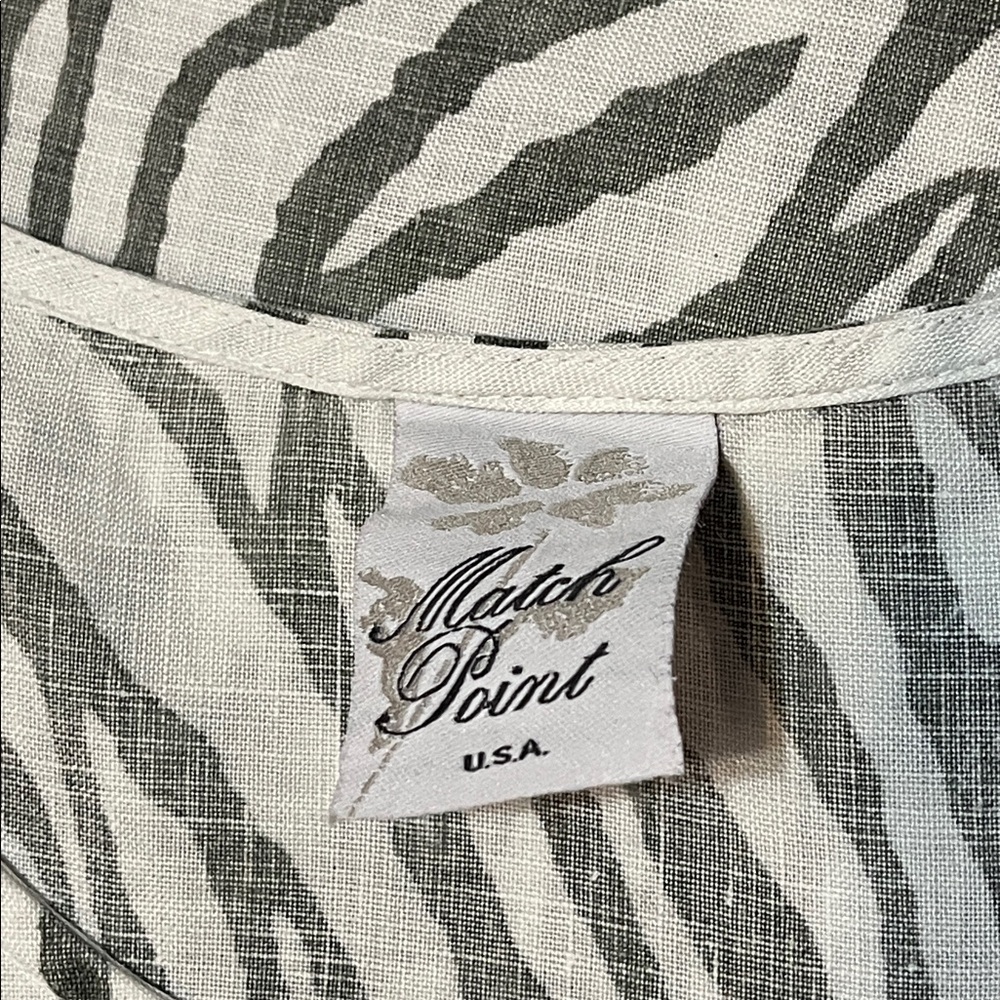 Match Point Linen Sleeveless Zebra Print Blouse Size Medium - Picture 6 of 7